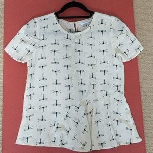 Max &Co Dragonfly print silk crepe top